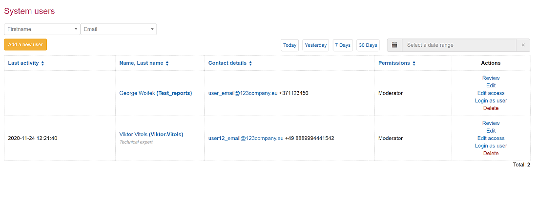 valvontajärjestelmän käyttäjien hallinta